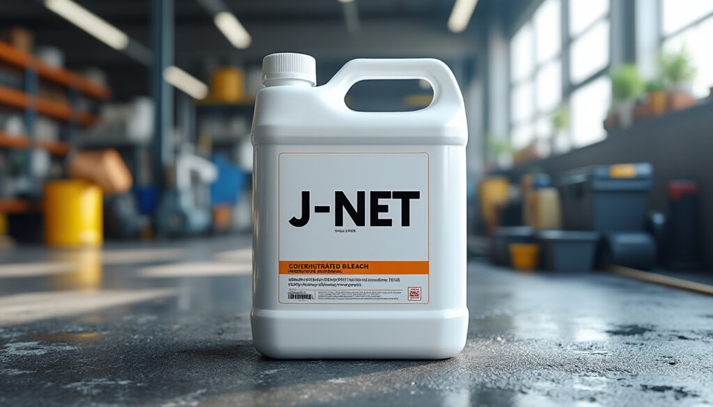 eau de javel j-net 5 litres en bidon, concentrée et efficace pour gros travaux de nettoyage et désinfection. idéale pour éliminer saletés et microbes rapidement.
